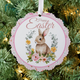 Schattig Waterverf Konijn Bloemenkrans Pasen Ornament Kaart