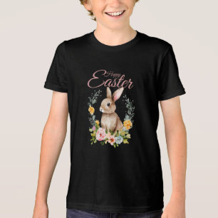 Schattig Waterverf Konijn Bloemenkrans Pasen Tri-Blend Shirt