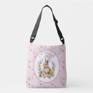 Schattig Waterverf Konijn Bloemenkranz Pasen Crossbody Tas