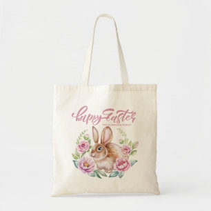 Schattig Waterverf Konijn Roze Bloemenkrans Pasen Tote Bag