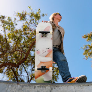 Schattig Waterverf Lente Konijn Wortel Skateboard