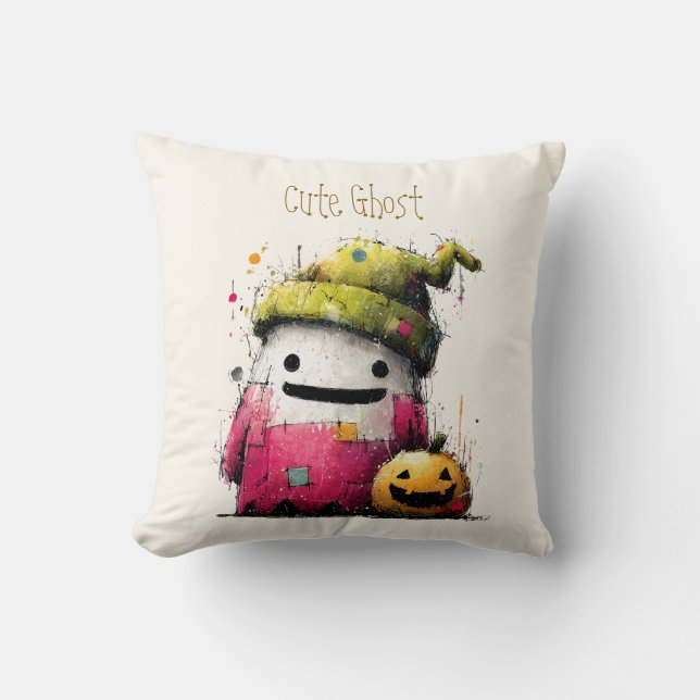 Schattig Waterverf Patchwork Spookhuis Kussen (Voorkant)