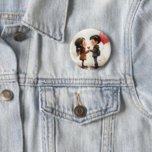 Schattig Waterverf Stel Hart Ballon Romantische Li Ronde Button 5,7 Cm