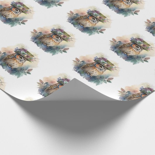 Schattig Waterverf Uil Wrapping Papier (Hoek)