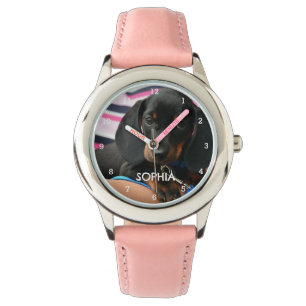 Schattig Weiner Dachshund Hondenpuppy Dier Meisje  Horloge