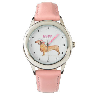 Schattig Weiner Dachshund Hondenpuppy Dier Meisje  Horloge