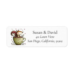 Schattig Whimsical Eekhoorn Theekop Spiraal Staart Etiket