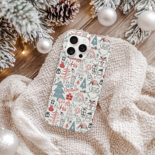 Schattig Whimsical Kerstman Kerstboom Patroon Roze iPhone 12 Hoesje