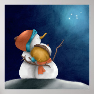 Schattig Whimsical Sneeuwmannen Koppel Winter Poster