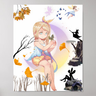 Schattig Whimsical Sprookjesmeisje Natuur Fantasy Poster