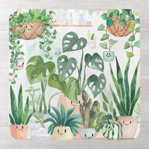 Schattig Whimsical Waterverf Huisplant Vierkante Sticker