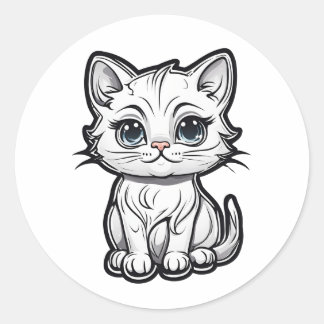 Schattig White Cat Design voor kattenliefhebbers Ronde Sticker
