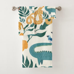 Schattig wild dieren patroon voor jongens l Blauw Bad Handdoek