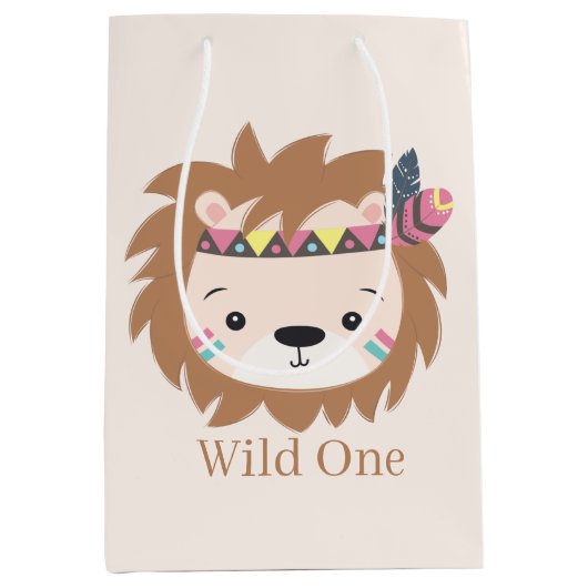schattig wild: één leeuw voegt tekst toe Medium Gi Cadeauzakje (Voorkant)