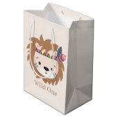 schattig wild: één leeuw voegt tekst toe Medium Gi Medium Cadeauzakje (Achterkant Gekanteld)