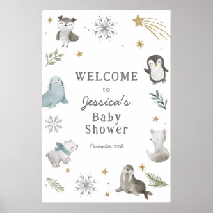 Schattig Winter Arctic Animals Baby shower Welkom Poster