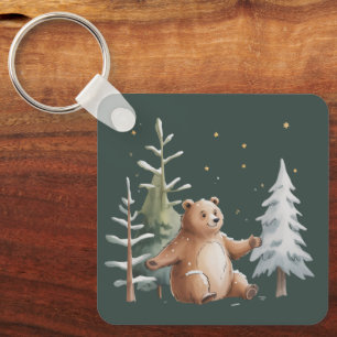 Schattig winter besneeuwde beer whimsical woodland sleutelhanger