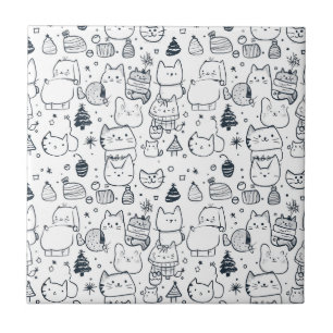Schattig winter kerst doodle patroon (1) tegeltje