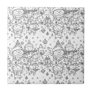 Schattig winter kerst doodle patroon (2) tegeltje