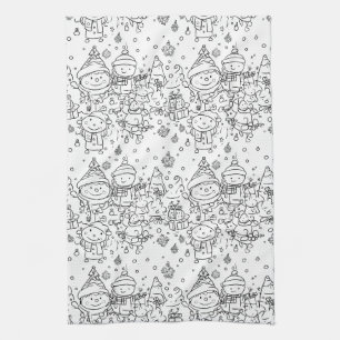 Schattig winter kerst doodle patroon (2) theedoek