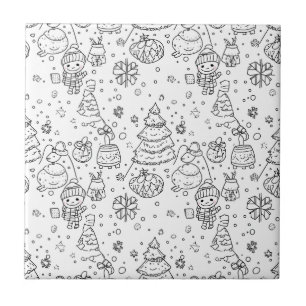 Schattig winter kerst doodle patroon (3) tegeltje