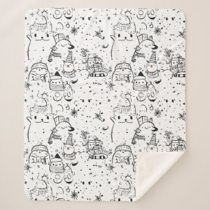 Schattig winter kerst doodle patroon (4) sherpa deken