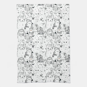 Schattig winter kerst doodle patroon (4) theedoek