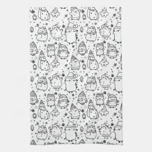Schattig winter kerst doodle patroon (5) theedoek