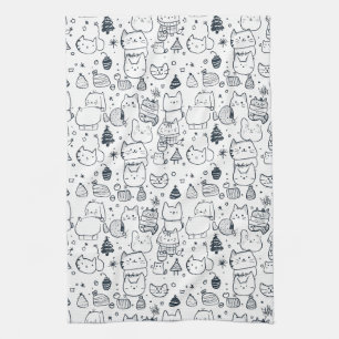 Schattig winter kerstdoodlepatroon (1) theedoek