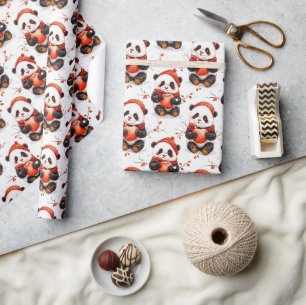 Schattig Winter Panda Pattern met Gezellige Rode B Cadeaupapier