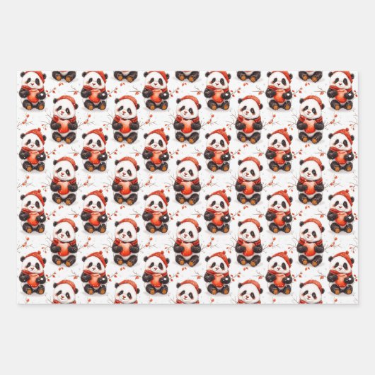 Schattig Winter Panda Pattern met Gezellige Rode B Inpakpapier Vel (Voorkant)