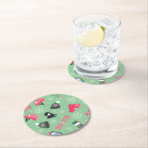 Schattig winter vakantie sportpatroon  ronde kartonnen onderzetter