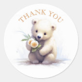 Schattig wit Beer met bloem dank u Ronde Sticker (Voorkant)