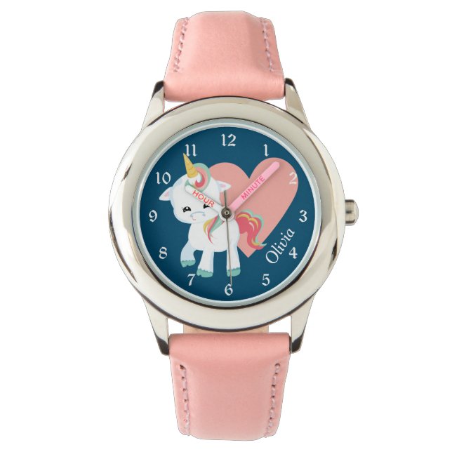 Schattig wit eenhoorn roze hart horloge (Voorkant)
