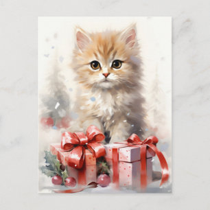 Schattig wit en oranje katje Kerstmis Feestdagenkaart