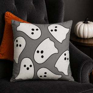 Schattig Wit Geestenpatroon Grijs Halloween Kussen