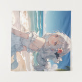 Schattig wit haired anime meisje op het strand wandkleed (Voorkant (horizontaal))