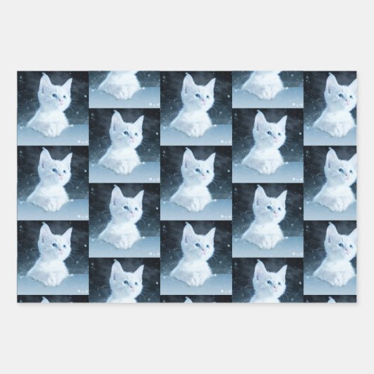 Schattig wit kitten met blauw ogen patroon inpakpapier vel (Voorkant 3)