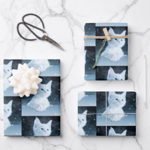 Schattig wit kitten met  blauw ogen patroon inpakpapier vel
