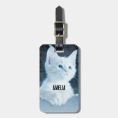 Schattig wit kitten met blauwe ogen bagagelabel (Voorkant verticaal)