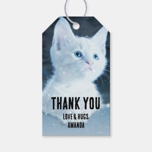 Schattig wit kitten met  blauwe ogen cadeaulabel (Voorkant)