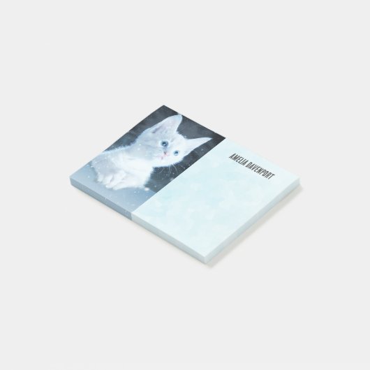 Schattig wit kitten met  blauwe ogen post-it® notes (Schuin)