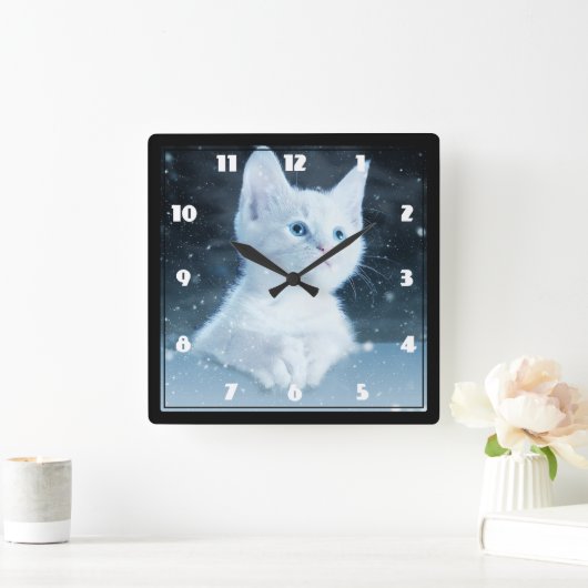 Schattig wit kitten met blauwe ogen vierkante klok (Huis)