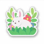 Schattig wit konijn met bloemen sticker (Voorkant)