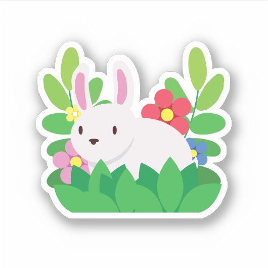Schattig wit konijn met bloemen sticker (Voorkant)