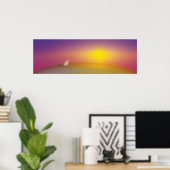 Schattig wit konijn op grasheuvel bij zonsopgang poster (Thuiskantoor)