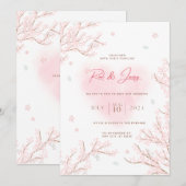 Schattig wit roze met Sakura takken bruiloft Kaart (Voorkant / Achterkant)