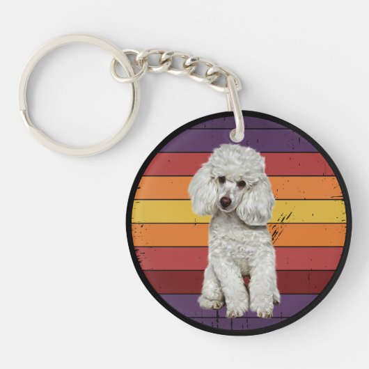 Schattig Witte Dog Retro Sunset Sleutelhanger (Voorkant)