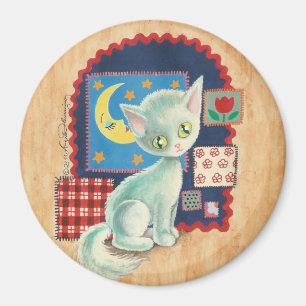 Schattig Witte Kitten en Quilt Patchwork Kunst Magneet