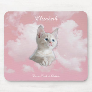 Schattig Witte Kitten Roze Lucht Wolken Naam, Extr Muismat